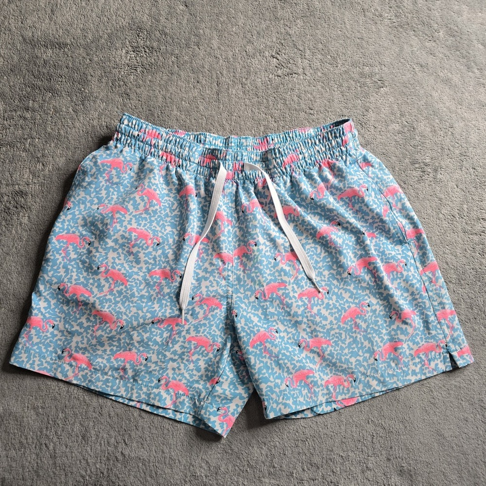 CHUBBIES The Domingos Are For Flamingos Shorts Mens Small Blue Pink Swim Trunks
